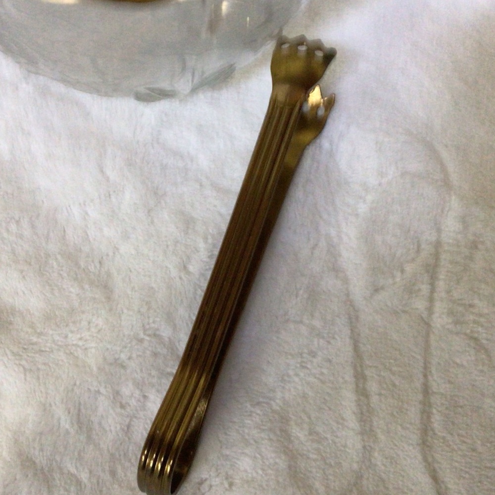 VTG FOSTORIA BAROQUE ETCHED GLASS ICE BUCKET WITH HANDLE &TONGS - Picture 5 of 11